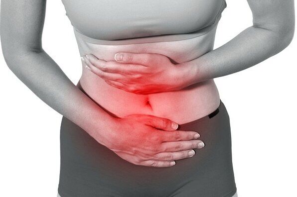Ständige Schmerzen oder Schweregefühl im Bauch aufgrund der Anwesenheit von Würmern im Körper. 